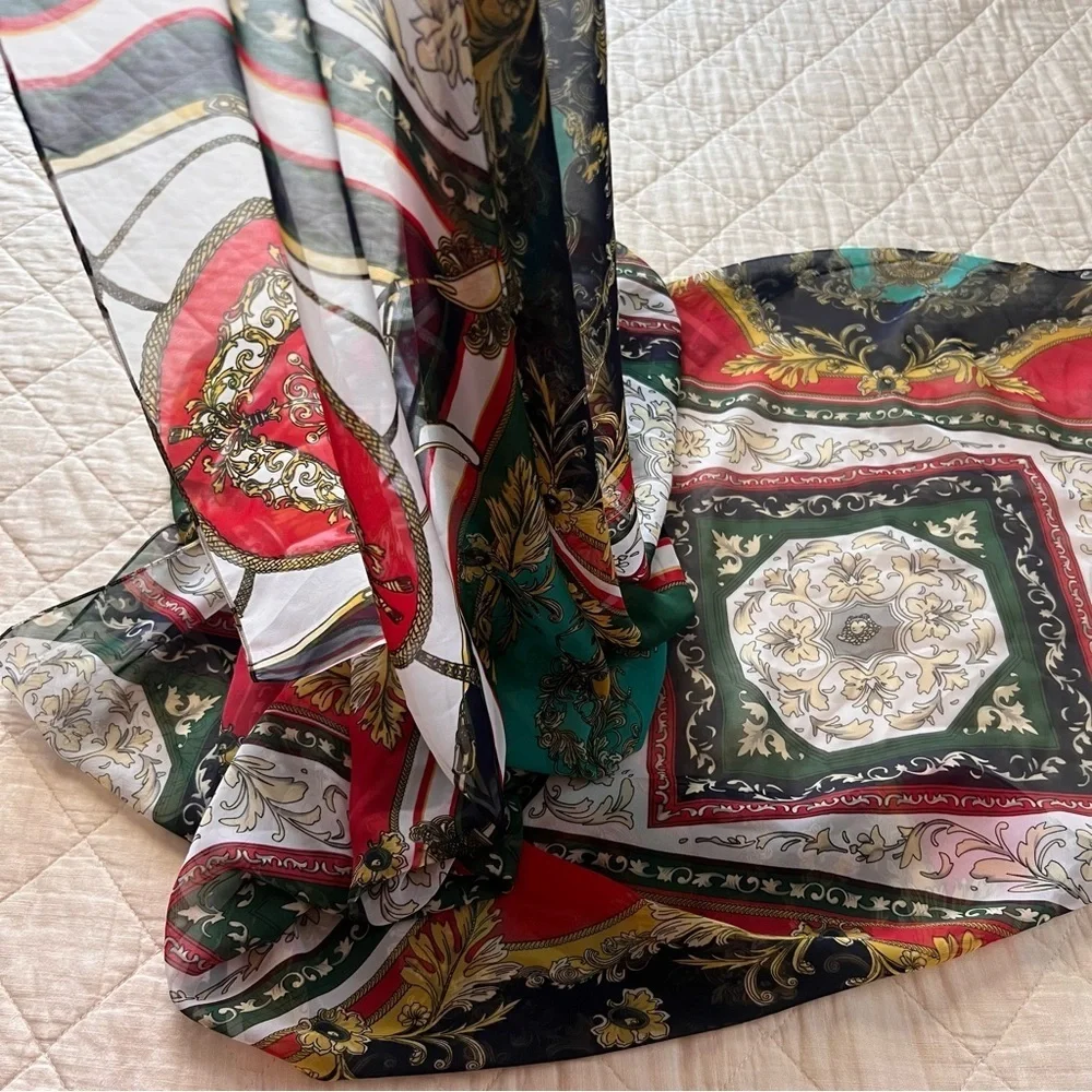 Baroque Print Sarong – 45”x57” Lightweight Sheer Scarf Wrap